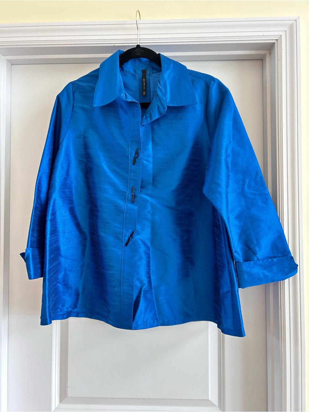IC by Connie K Blue Jacket Top Lagenlook Made USA Toggle Detail